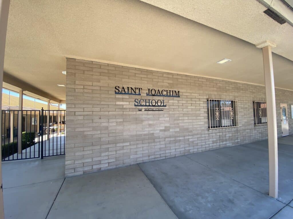 Saint Joachim School building exterior in Madera, California.