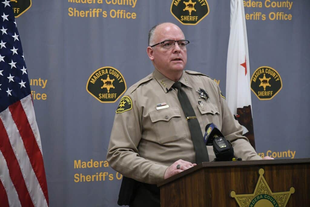 Sheriff speaking at Madera County Sheriff's Office event.