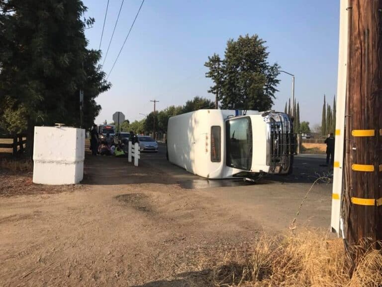 Semi hits MAX bus, which flips, injuring 4