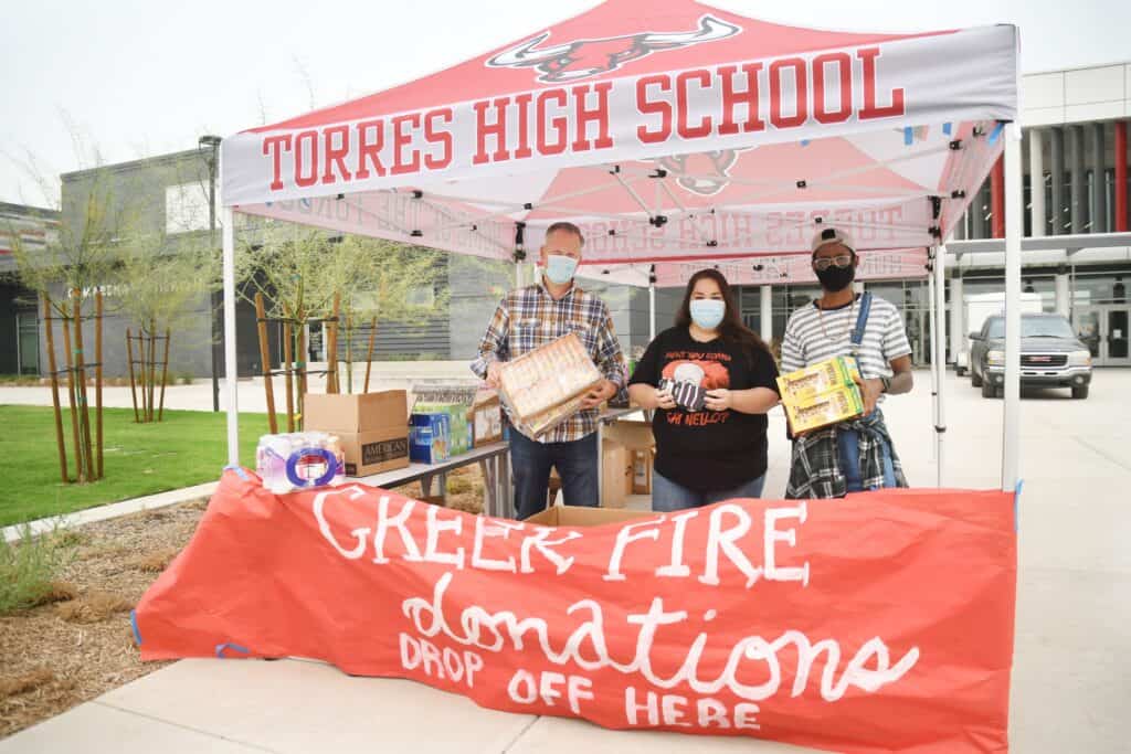 Madera High School students donating supplies for Creek Fire relief efforts.