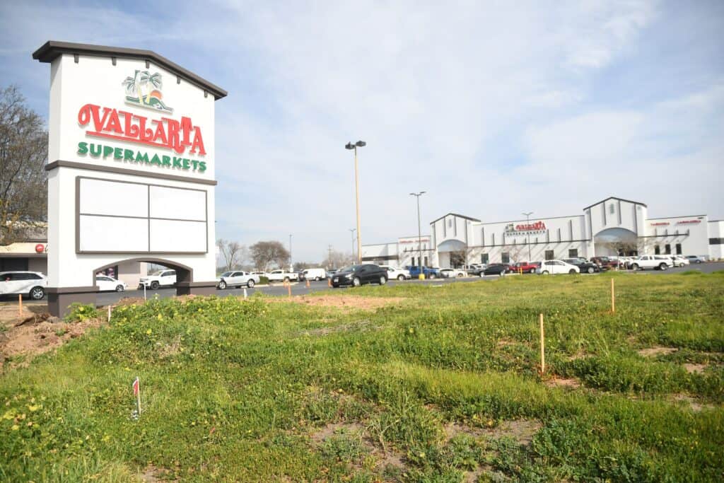 Valarta Supermarkets storefront in Madera, California.