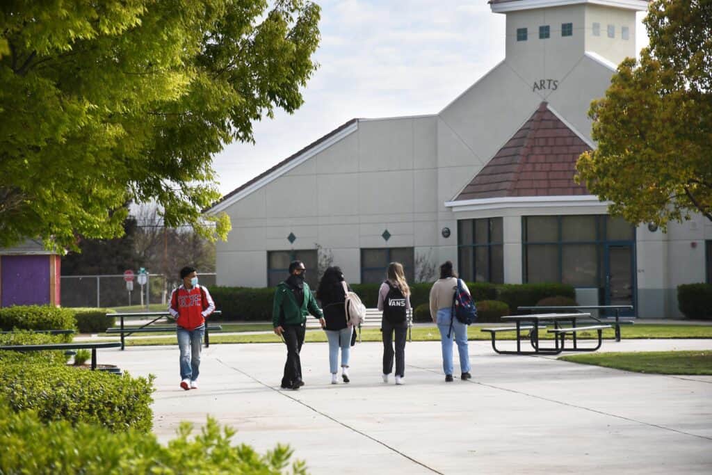 Liberty High School seniors walking back to campus for classes.