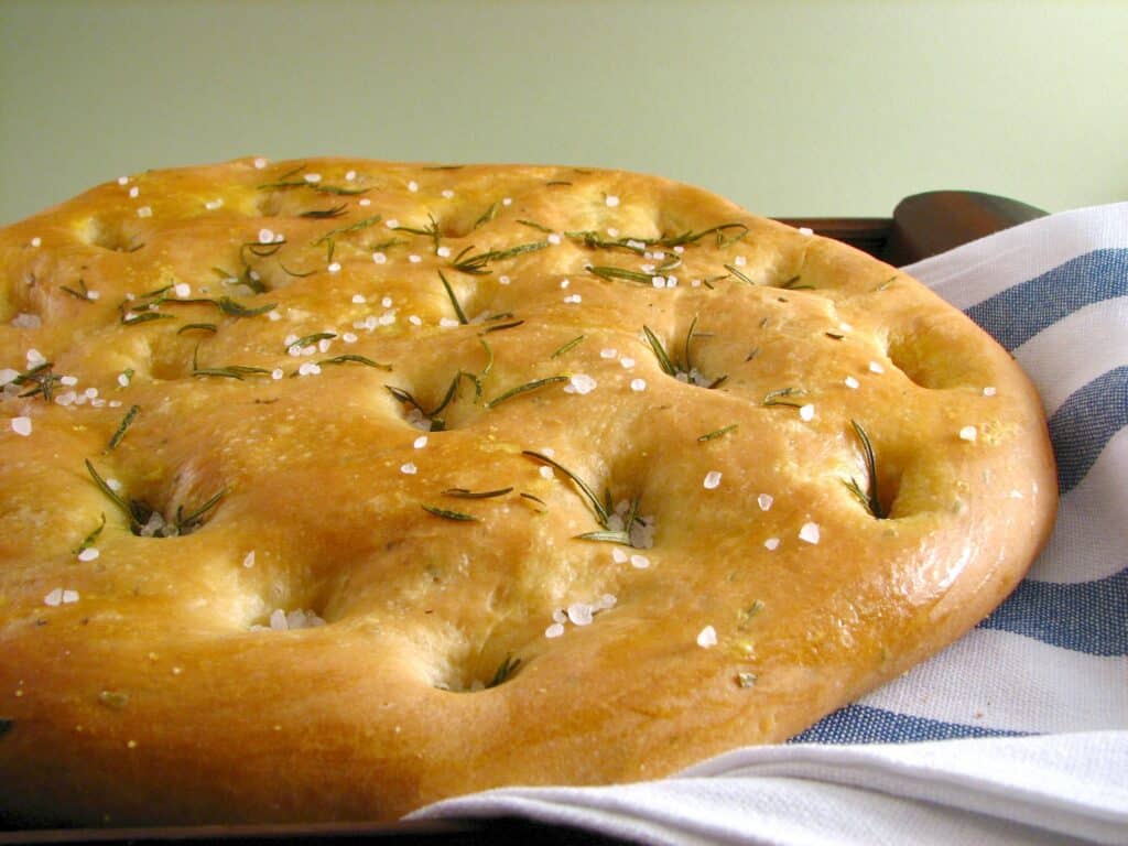 Flatbread with rosemary and sea salt for game day snacks.