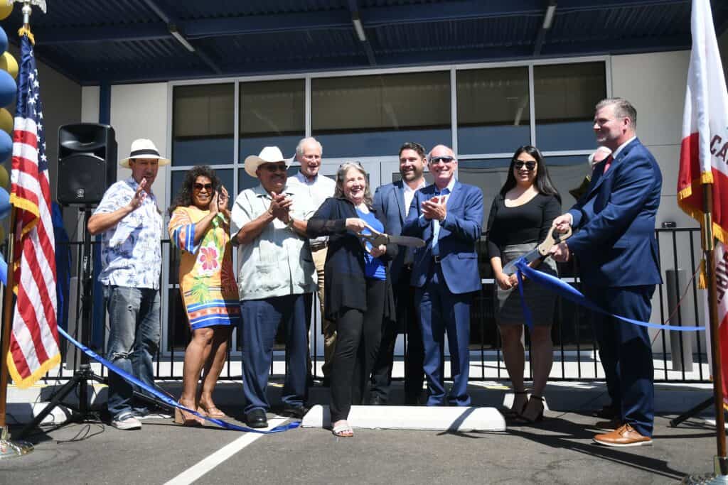 Officials cut ribbon at the new Madera Justice Center opening ceremony.