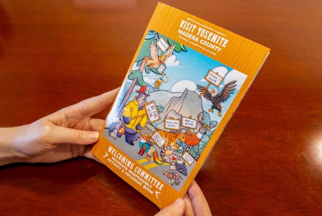 Visit Yosemite activity book featuring Madera County landmarks and nature scenes.